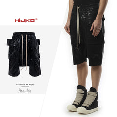 GGGard MIJKO series men's clothing women's spring and summer new brush wax double ring hanging crotch denim five-point pants men's and women's same drawstring waist shorts
