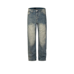 Mens Vintage Pants Splicing Bug Bite Damage Trousers Straight High Street Jeans MIJKO