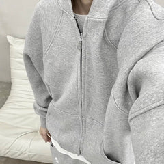 Mens Jacket Double Zipper Heavy Simple Hooded Sweater MIJKO