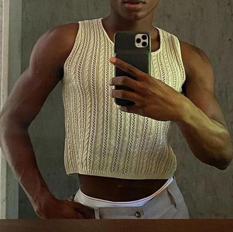 Rave Outfits Mens Vest Hollow Out Knitted