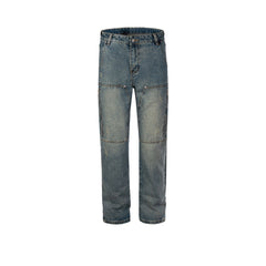 Men's Vintage Pants Men's Women's Splicing Pants Washed and Used Jeans MIJKO