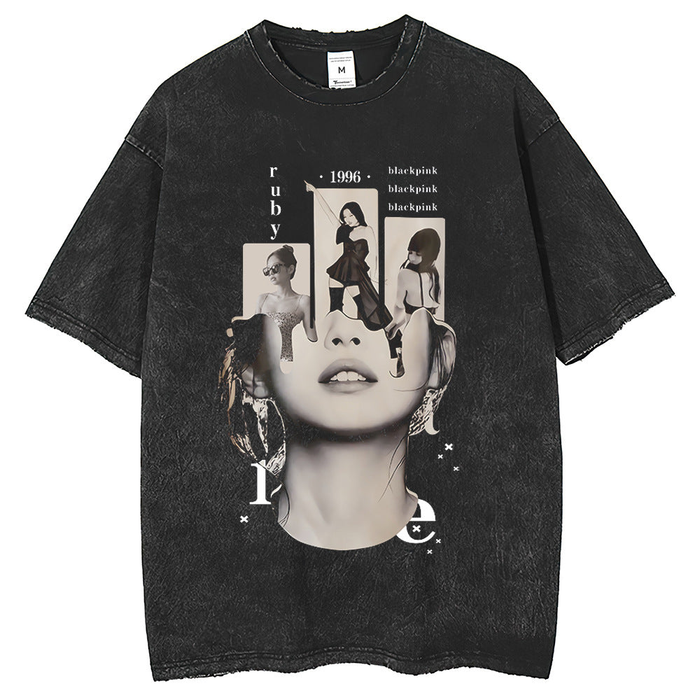 Mens T Shirts Vintage Wash Do Old Gold Jenny Printed Short Sleeves