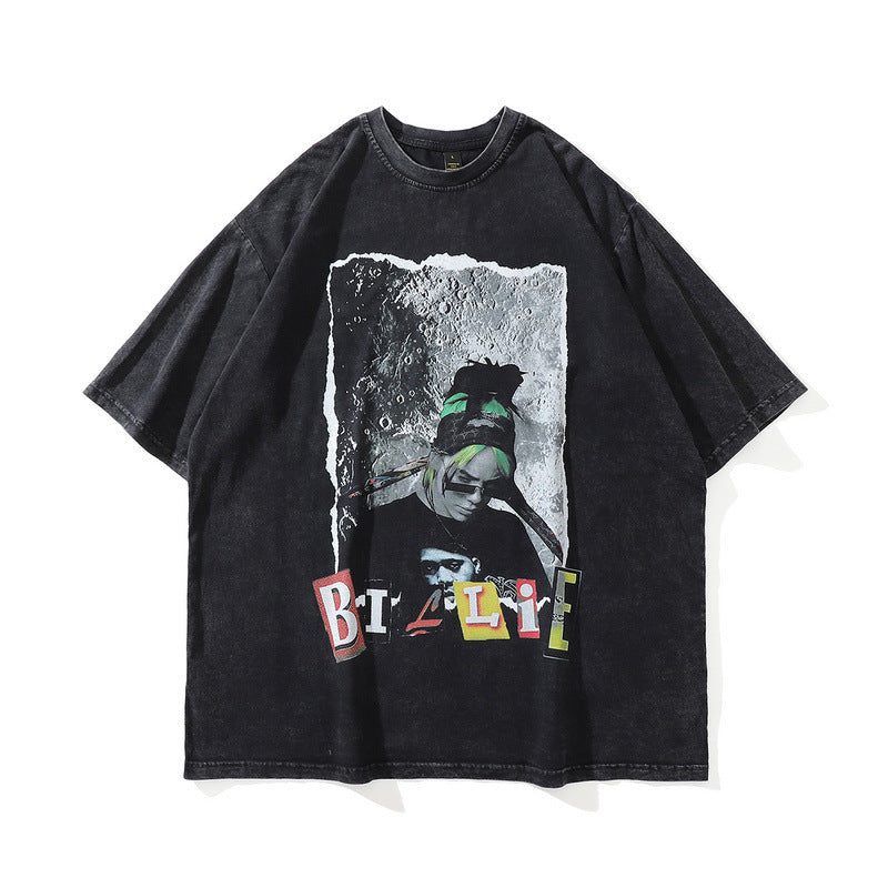 Men T Shirt Street Printing Short-Sleeved T-shirt Women's Hiphop Top