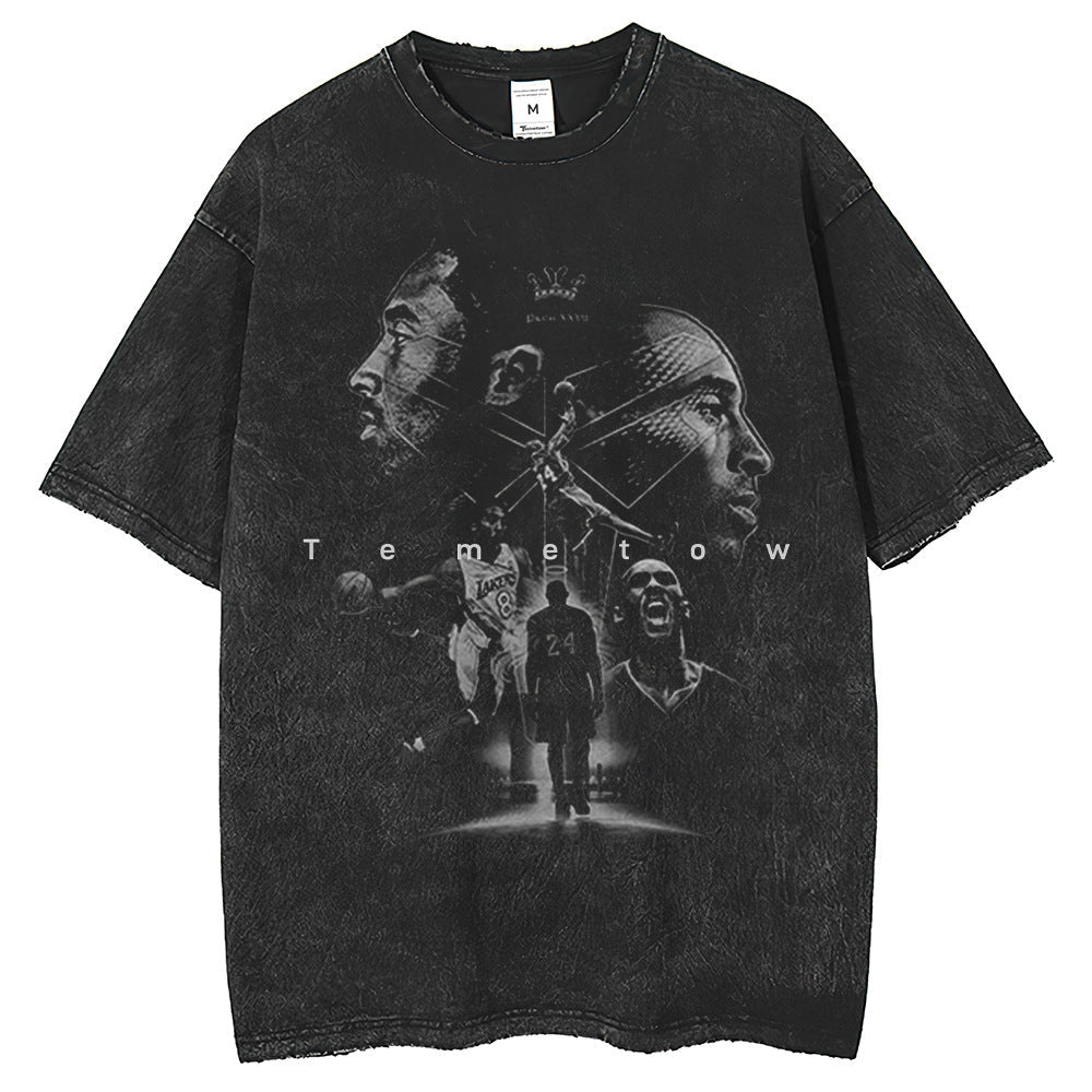 Men T Shirts Kobe Printed T-Shirt Washing Water Old Short Sleeves