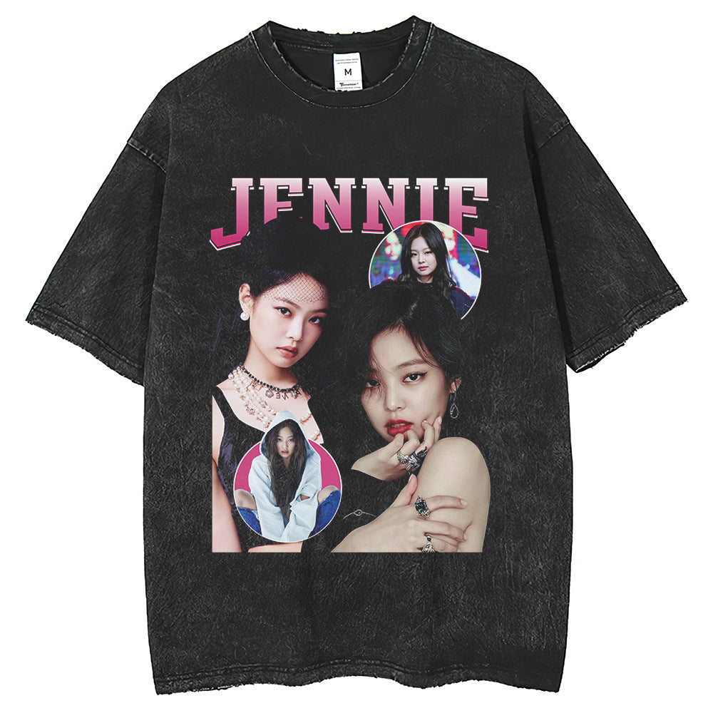 Men T Shirts jennie wash water print T-shirt summer loose tide brand short sleeve