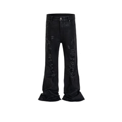Mens Vintage Pants Rotten Ripped Brush Wax Bootcut Jeans MIJKO