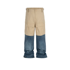 Men's Vintage Pants Men's Women's Spliced Denim Wide-Leg Overalls Bag Casual Pants MIJKO