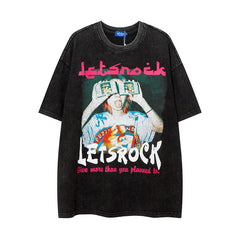Men T Shirt Retro Portrait Printing Short-Sleeved T-shirt Men and Women Casual Couple