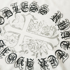 Men Long Sleeve T Shirt Cross Letter Print Necklace Decoration