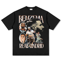 Men's Vintage Football T-Shirt benzema Short Sleeve T-Shirt Men's Summer Vintage Loose Loose Top Print