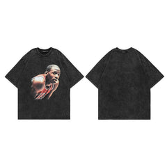 T-shirt homme style rétro délavé et usé imprimé, coupe ample, manches courtes