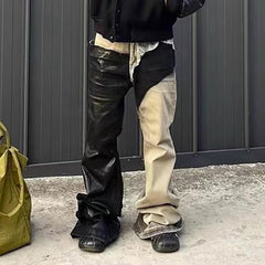 Mens Vintage Pants RICK wind splicing coated micro-pull jeans MIJKO