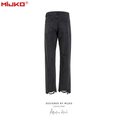 Mens Vintage Pants Straight Ripped Split Jeans MIJKO