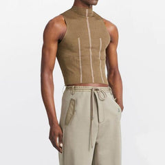 Rave Outfits Men Vest Semi-High Collar Knitted