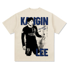 Mens Vintage Football T-Shirt Vintage kangin lee print short-sleeved T-shirt washed