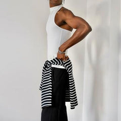 Rave Outfits Men Vest Semi-High Collar Knitted