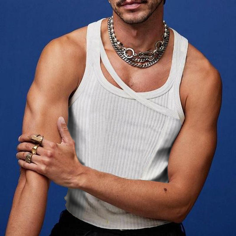 Rave Outfits Mens Vest Slim Fit White with Printed Pattern T-shirt