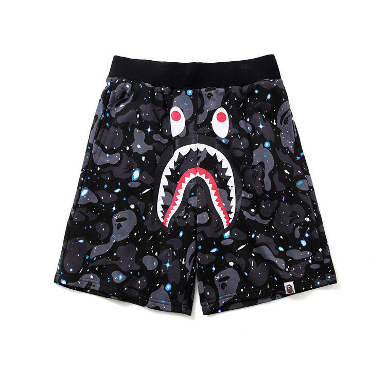 Ape Head Trend Brand Shark Head Luminous Shorts Male Teen Cotton Printed Five-Point Pants Straight Beach