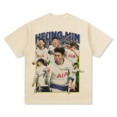Men Vintage Football T-Shirt Vintage Hueng-Min Son Printed Short Sleeve T-Shirt Versatile Crew Neck