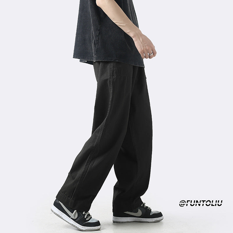 Men Cargo Pants Retro Classic Workwear Pants Men's Summer Thin Straight Casual Trousers