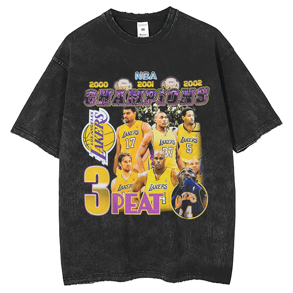 Men T Shirts Old Printed Short Sleeve T-Shirt Washing Water