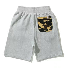 Embroidered small label shark shorts male and adolescent solid color five-point pants casual straight beach pants