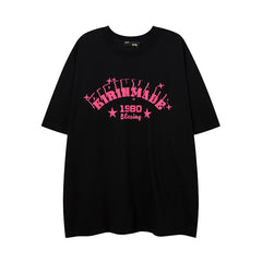 Men T Shirt Letter Print Short-Sleeve T-shirt Loose Men and Women Casual