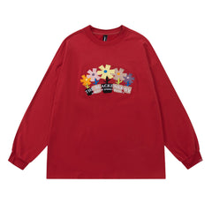 Men Long Sleeve T Shirt Flower Embroidered Bottoming Shirt