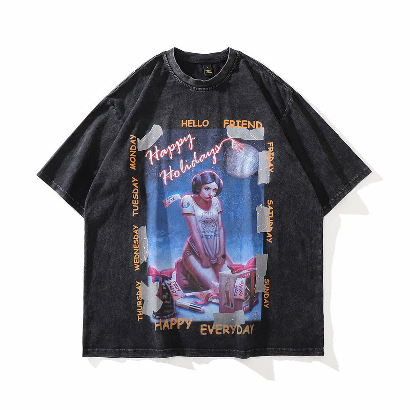 T-shirt homme imprimé manches courtes pour hommes et femmes High Street ample