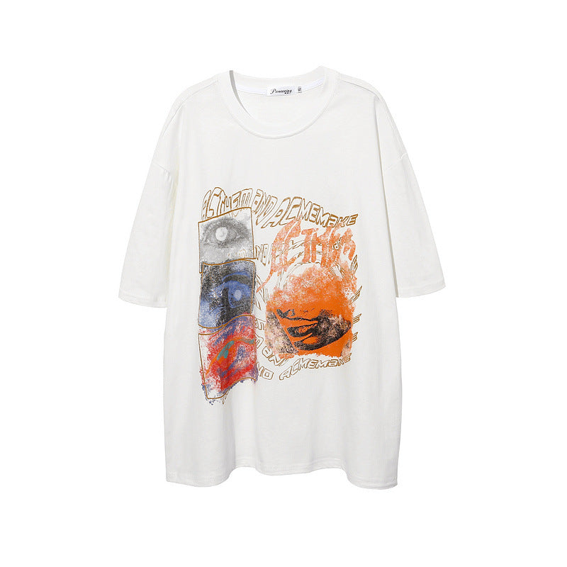 T-shirt à manches courtes imprimé pour hommes T-shirt à manches mi-longues ample pour couples