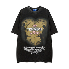 Men T Shirt Street Wash T-shirt Male and Female Trendy Brand Hip Hop round Neck Short Sleeve