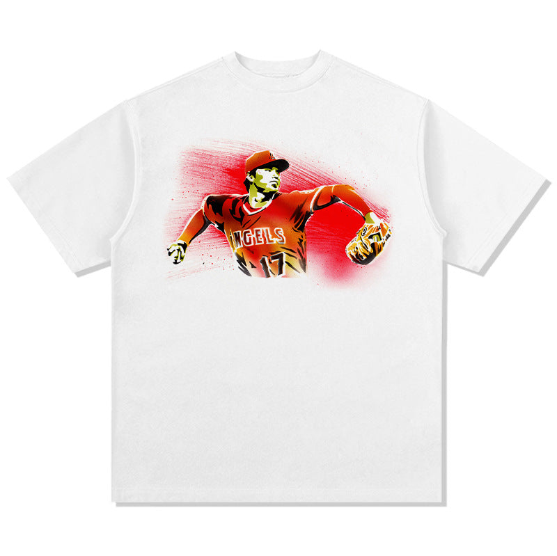 Mens Vintage Football T-Shirt Vintage Shohei Ohtani Print Short Sleeve Crew Neck Casual T-Shirt