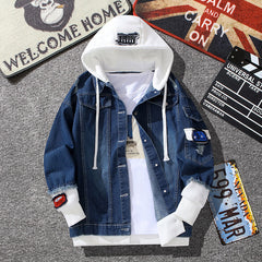 Blouson en jean à capuche pour homme, veste de baseball, vêtements décontractés polyvalents, grande taille, blouson en jean ample pour homme