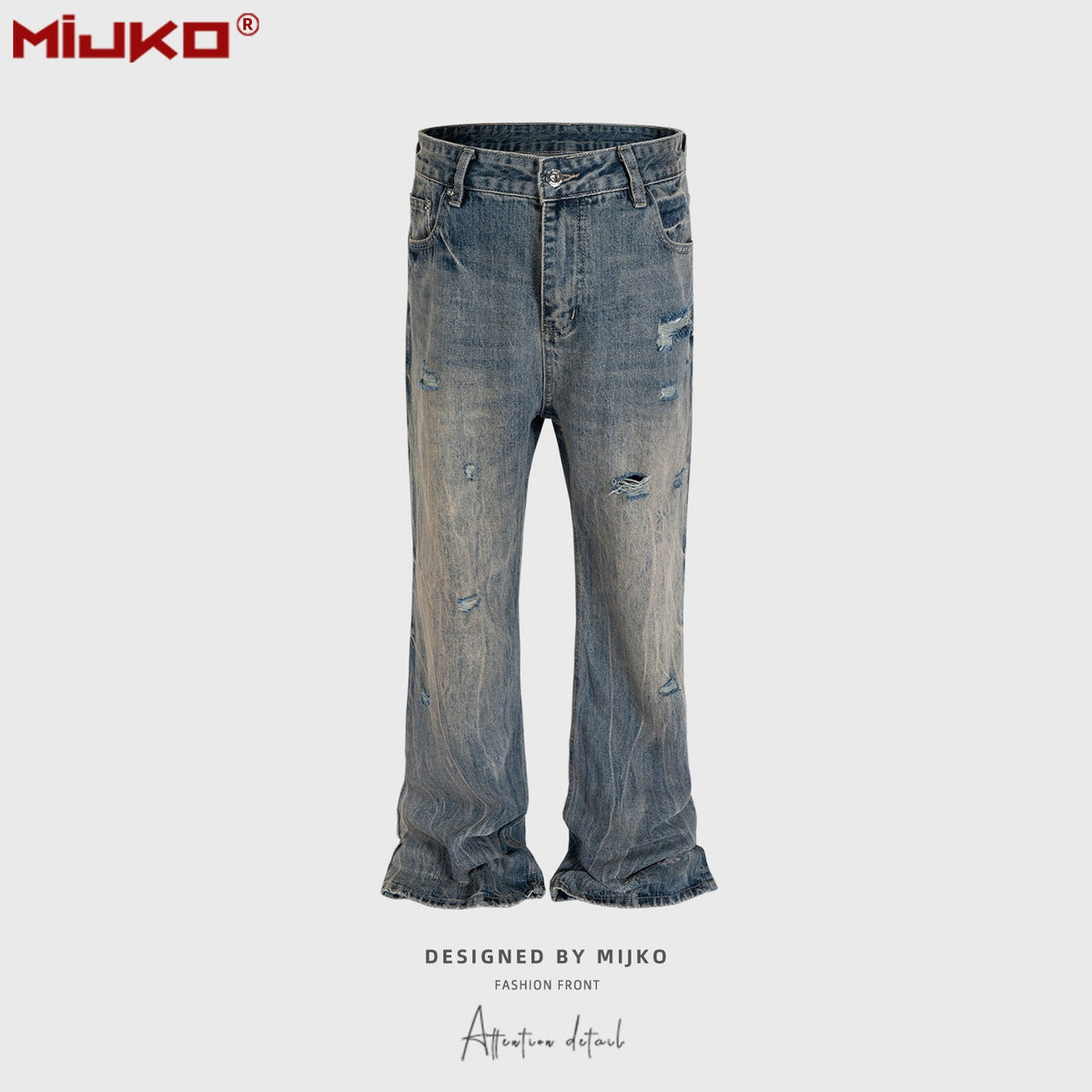 Mens Vintage Pants Distressed Blue Bootcut Jeans MIJKO