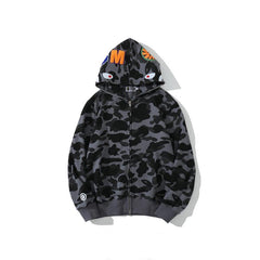 BathigAApe Hoodie Autumn and Winter Shark Head Terry Sweater Men's and Women's Casual Camouflage Thin Sweater Baggy Coat