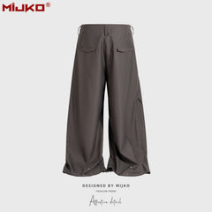 GGGard MIJKO series men's clothing women's wide feet wide tube trousers men's and women's same mesh pendant splicing dark striped casual trousers tide