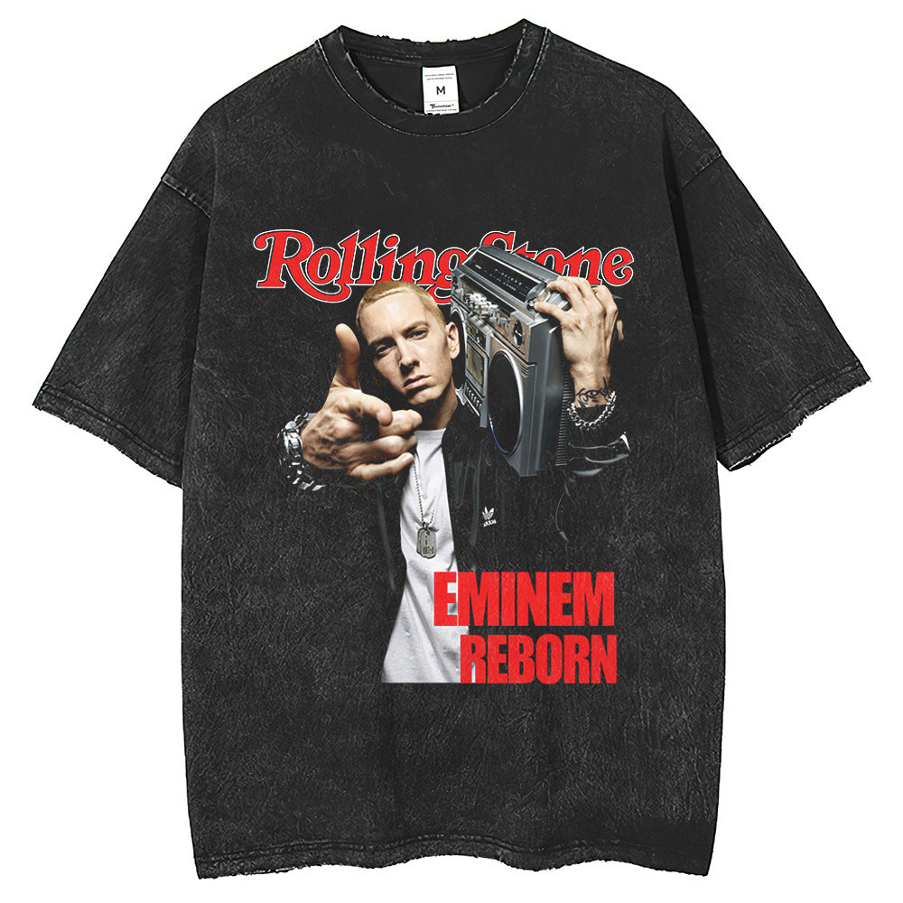 Men T Shirts Washing T-Shirt Rapper Print Loose Half Sleeve T-Shirt