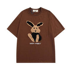 Men T Shirt Sweet Cool Fun Bunny Towel Embroidered Short Sleeve T-shirt Men and Women Couple