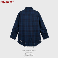 Mens Jacket Ripped Plaid Jacket MIJKO