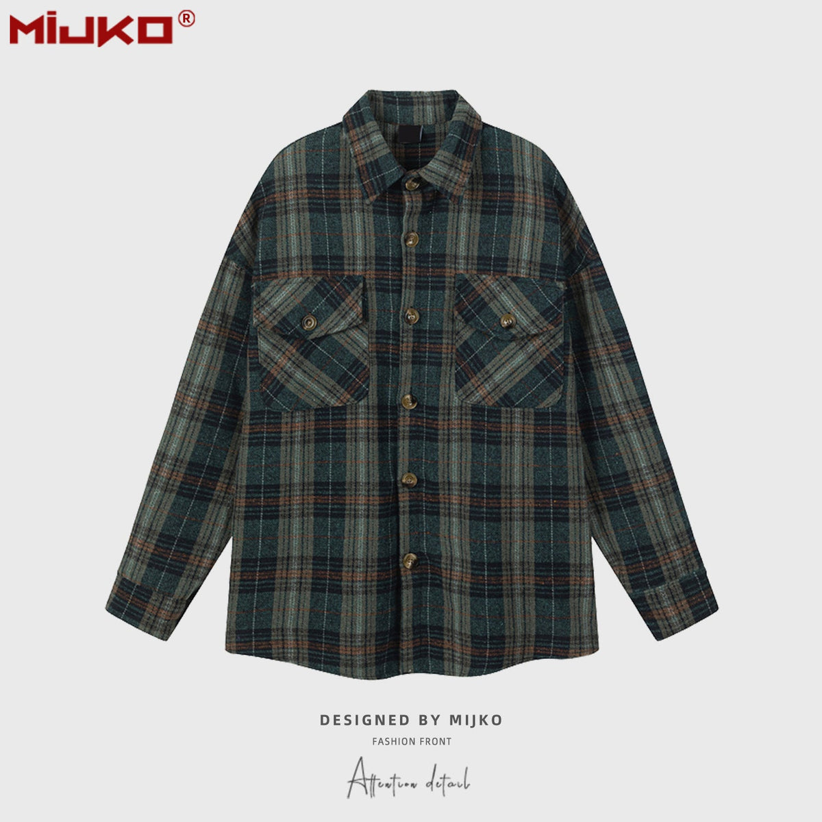 Mens Jacket Loose Casual Plaid Jacket MIJKO