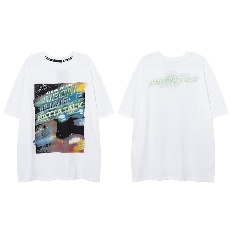 Men T Shirt Printed Short-Sleeved T-shirt for Men and Women Loose Hip Hop Couple