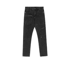 Men Vintage Pants Zip Washed Old Trousers High Street Straight Jeans MIJKO