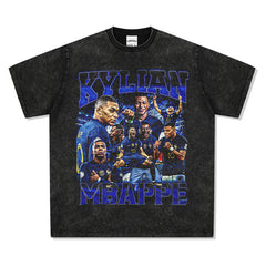 Men Vintage Football T-Shirt Retro Mbappe Printed Short Sleeve Crew Neck Casual T-Shirt