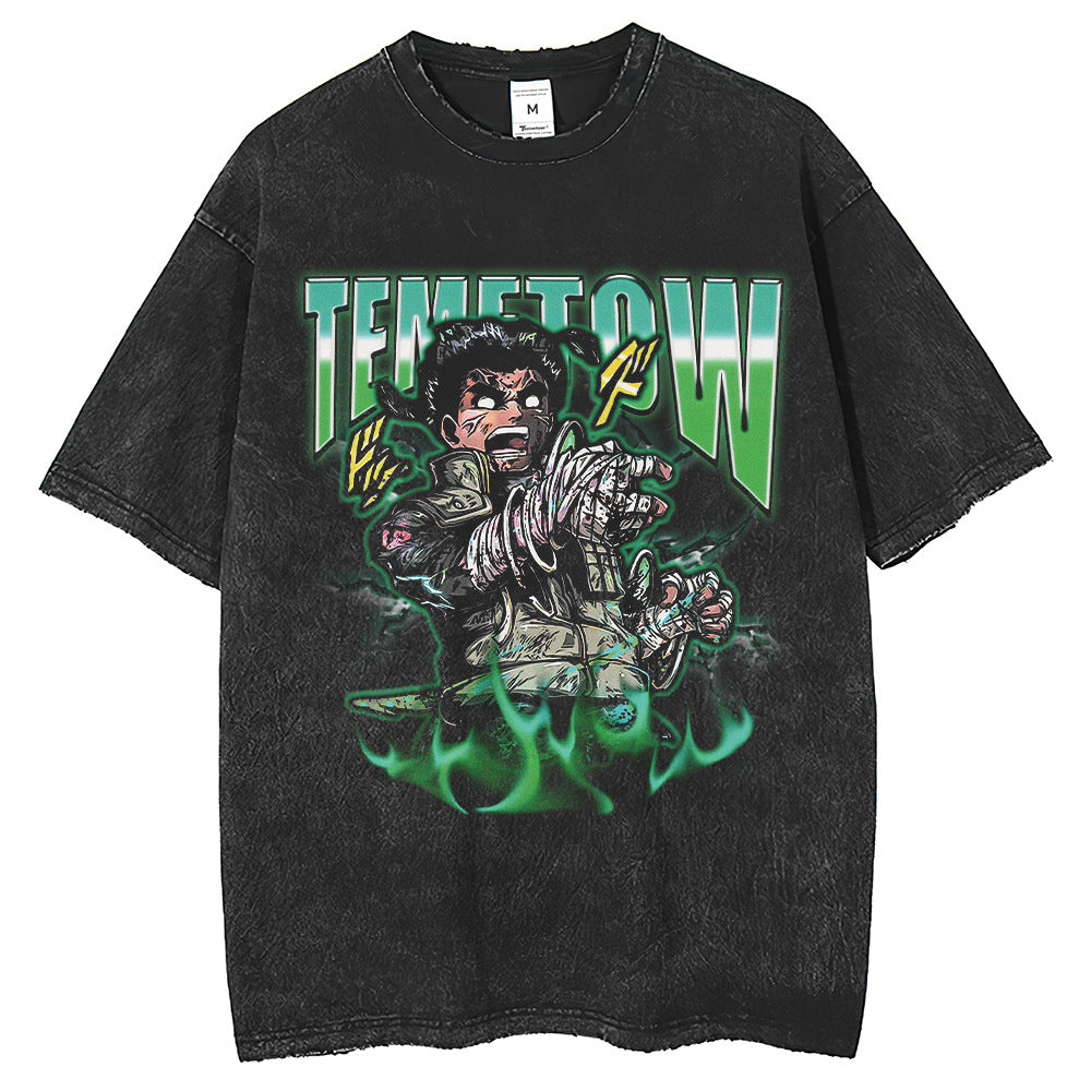 Men T Shirts Hokage Casual Loose Short Sleeve Washed Old Crew Neck