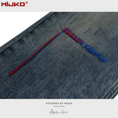 Mens Vintage Pants Washed Water Old Embroidered Unisex Pants MIJKO