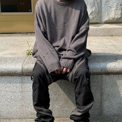 Mens Jacket Small Ripped Knitted Sweater Loose Sweater MIJKO