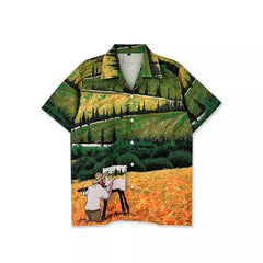 Trendy brand heavy american couple light mature loose hawaiian short-sleeved shirt men's casual handsome floral shirt for women