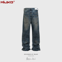 Mens Vintage Pants Washed Water Old Embroidered Unisex Pants MIJKO