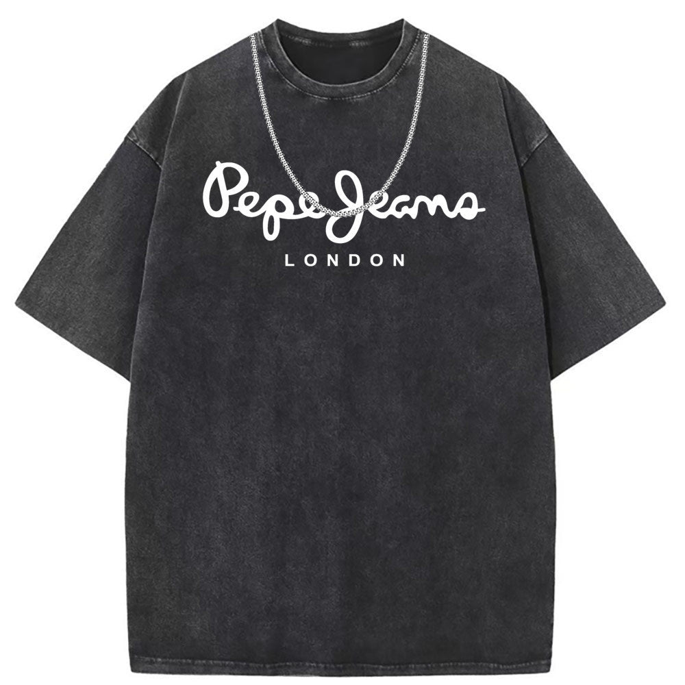 Men T Shirts Pure cotton round neck short-sleeved T-shirt women's washed and old