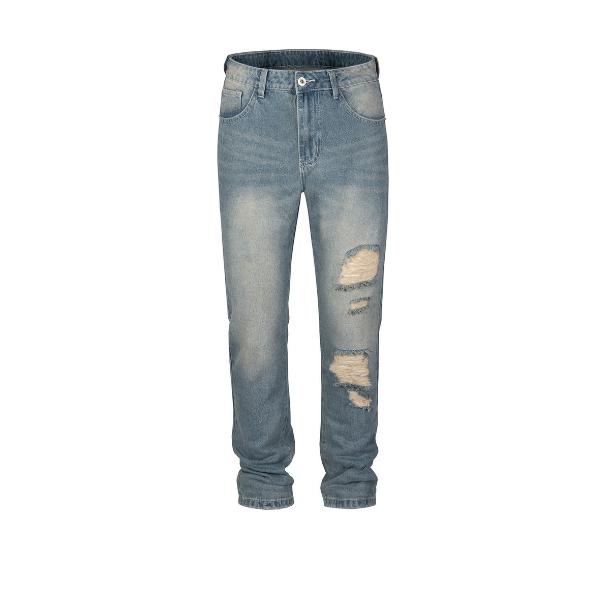 Men's Vintage Pants Washed Old Trousers Men's and Women's Ripped Slim-Fit Jeans MIJKO